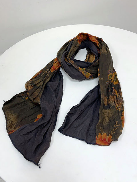 Sciarpa autunnale da donna con fiori etnici tie-dye