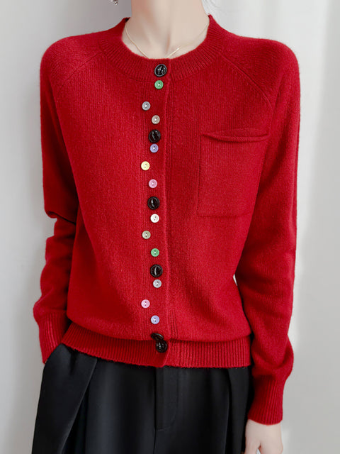 Women Spring Casual Colorful Botton Knit Sweater