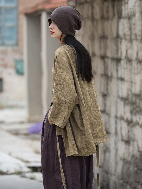 Cappotto a camicia ampia con coulisse in tinta unita retrò primavera da donna taglie forti