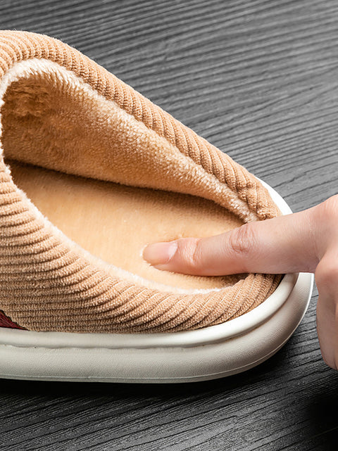 Couple Winter Fleece-lined Leather Slippers