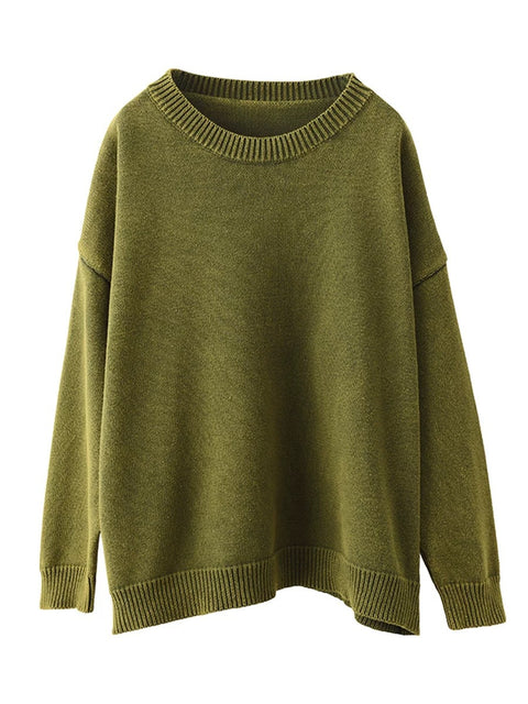 Women Autumn Casual O-Neck Pure Color Knit Sweater