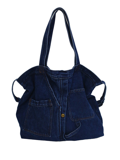 Borsa a tracolla da donna vintage in denim tinta unita. Borsa a tracolla