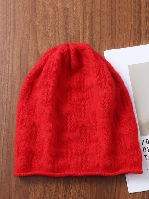 Women Winter Solid Knit Hemming Wool Hat