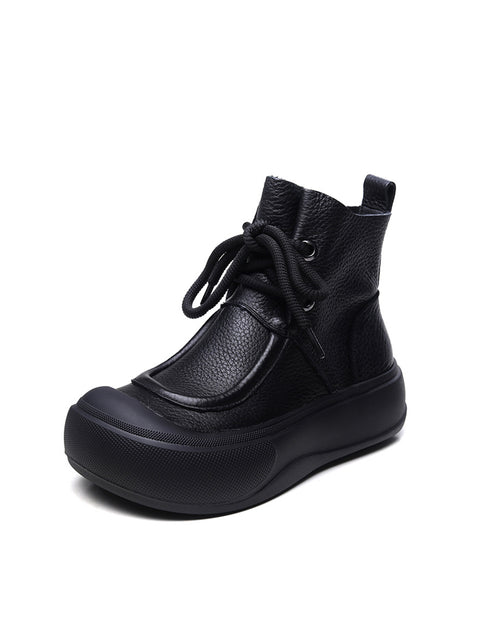 Women Casual Winter Solid Leather Strap Platform Boots