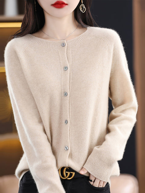 Maglione cardigan solido in lana invernale da donna