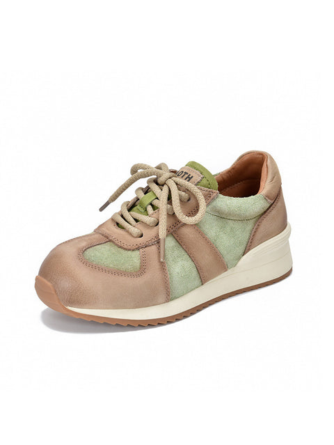 Scarpe casual da donna con tacco basso in pelle colorblock