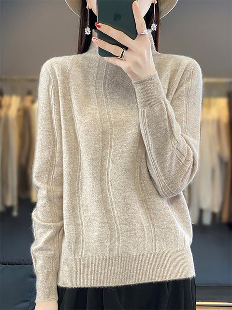 Maglione in maglia di lana con scollo a V e righe casual autunnali da donna