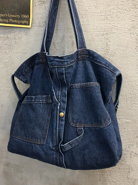 Borsa a tracolla da donna vintage in denim tinta unita. Borsa a tracolla