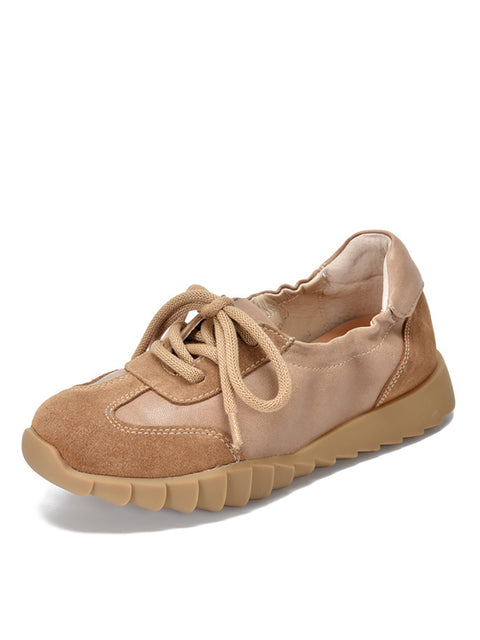 Scarpe da donna vintage casual in pelle con tacco basso