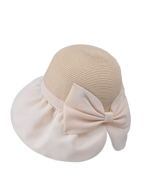 Cappello estivo da donna con fiocco in paglia colorblock e protezione solare