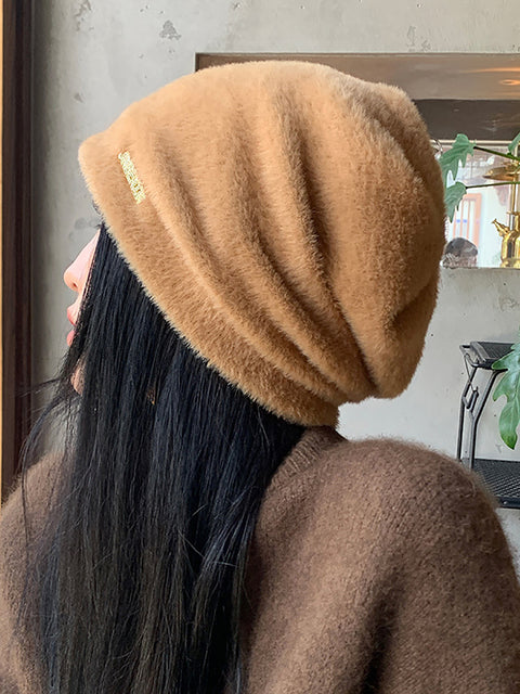 Cappello invernale caldo in maglia di peluche morbido da donna