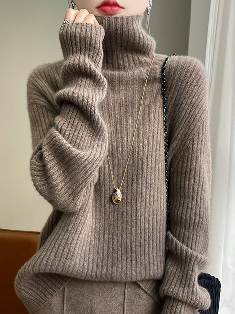 Maglione in maglia di lana con scollo a V e righe casual autunnali da donna