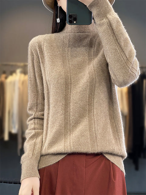 Maglione in maglia di lana con scollo a V e righe casual autunnali da donna