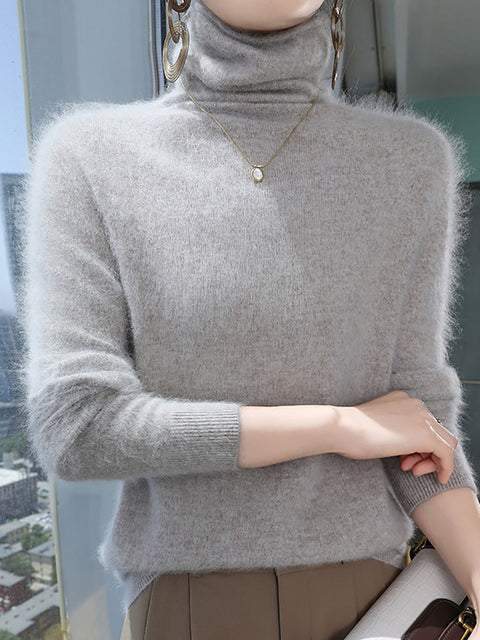 Women Autumn Turtleneck Wool Soft Warm Knit Sweater