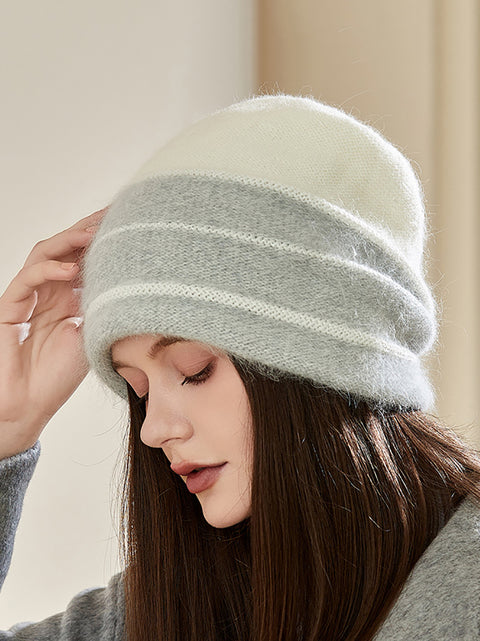 Cappello caldo in maglia colorblock invernale da donna