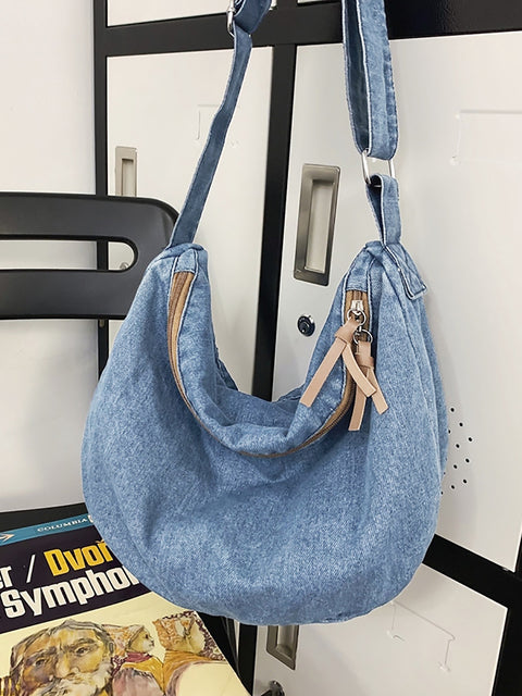 Casual Solid Denim Large Capacity Crossbody Bag