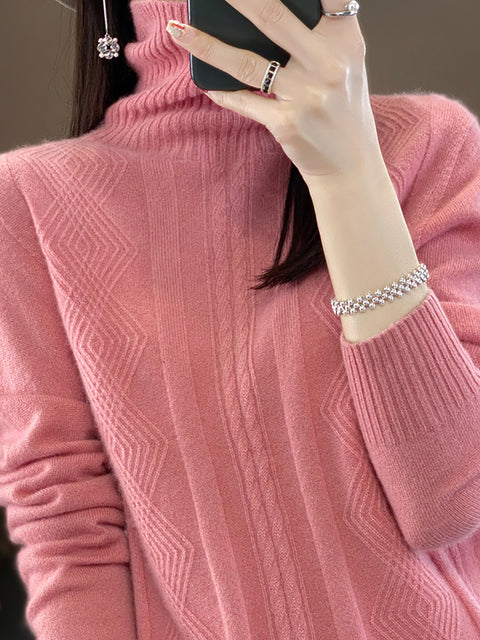 Women Autumn Turtleneck Knit 100%Wool Soft Sweater