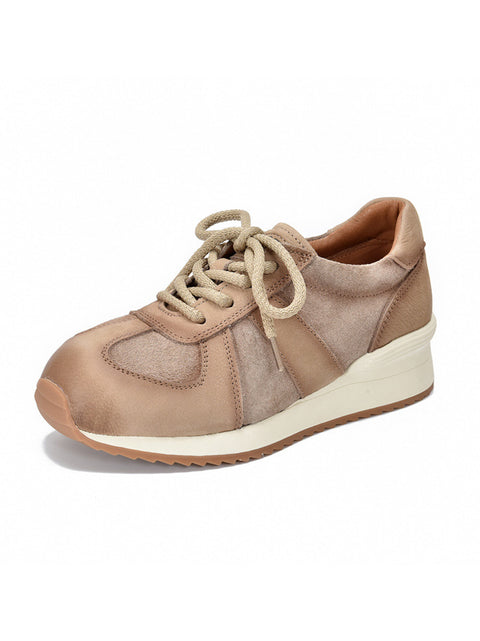 Scarpe casual da donna con tacco basso in pelle colorblock