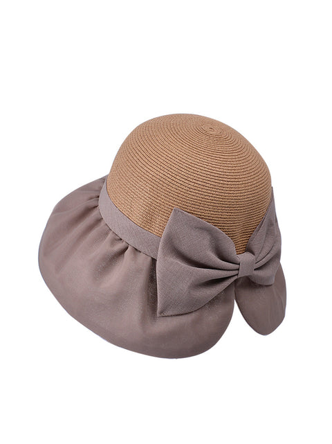 Cappello estivo da donna con fiocco in paglia colorblock e protezione solare