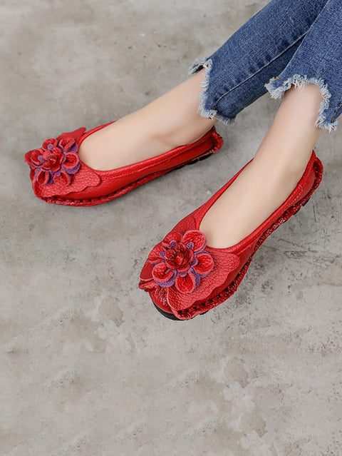 Scarpe da donna vintage in pelle estiva con giunture floreali