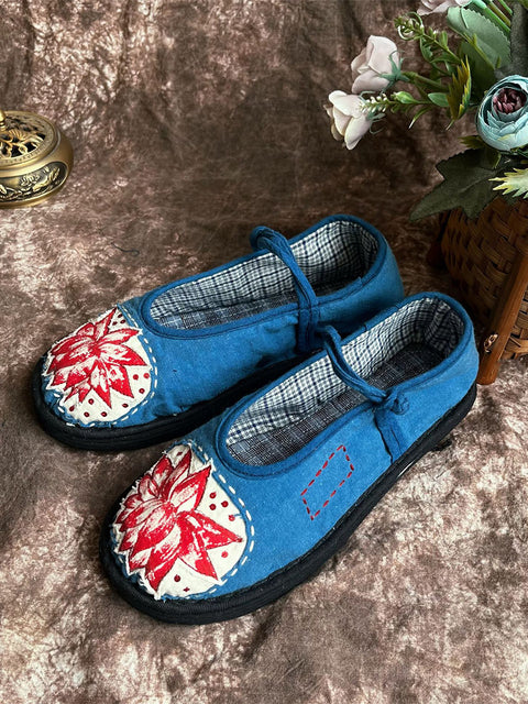 Women Summer Ethnic Lotus Print Cloth Shoes