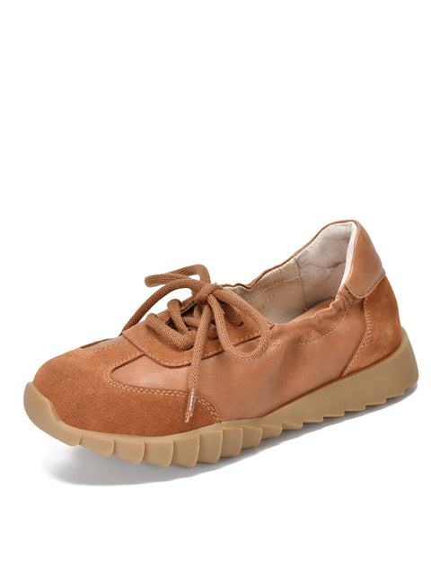 Scarpe da donna vintage casual in pelle con tacco basso