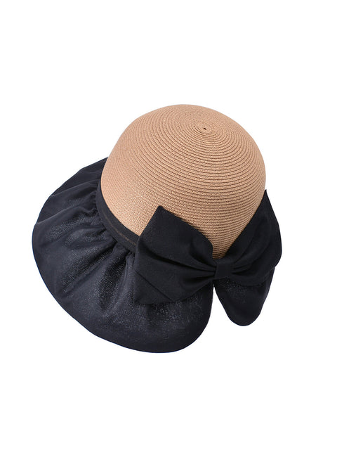 Cappello estivo da donna con fiocco in paglia colorblock e protezione solare