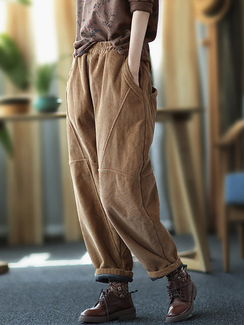 Pantaloni addensati con cuciture solide vintage da donna taglie forti