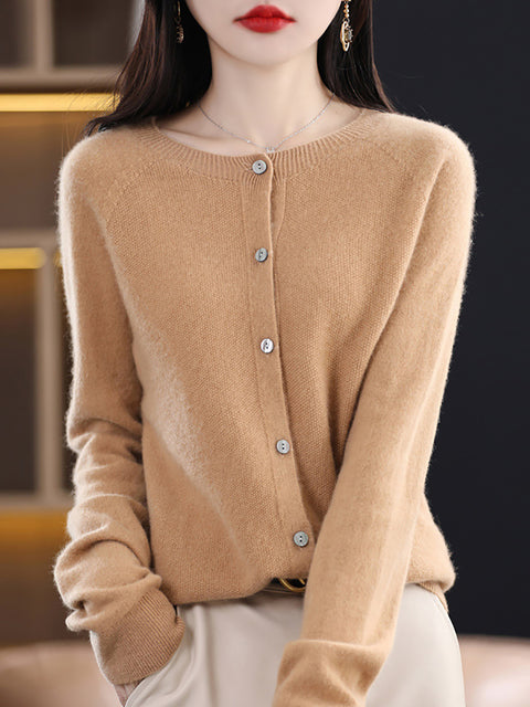 Maglione cardigan solido in lana invernale da donna