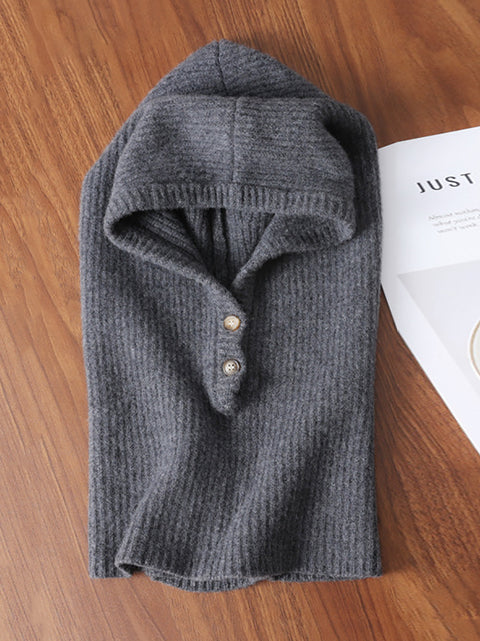 Women Winter Wool Knit Warm Soft Hooded Scarf