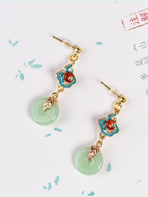 Vintage Round Jade Alloy Earrings