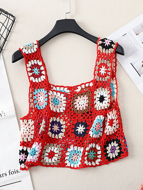 Women Artsy Summer Flower Handmade Knitted Vest