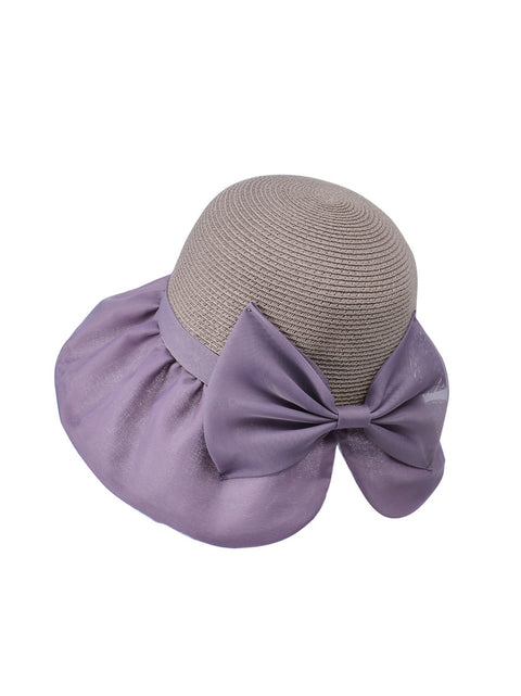 Cappello estivo da donna con fiocco in paglia colorblock e protezione solare