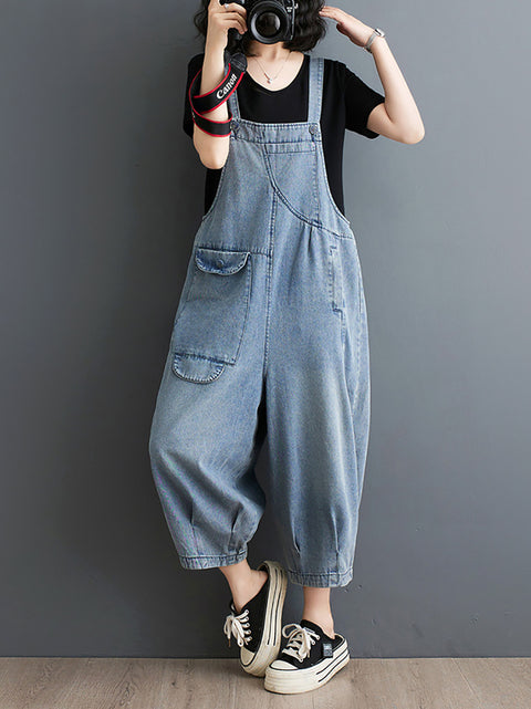 Women Summer Solid Casual Loose Denim Jumpsuits