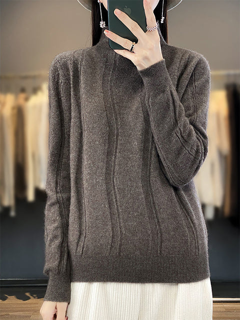 Maglione in maglia di lana con scollo a V e righe casual autunnali da donna