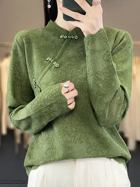 Women Autumn Wool Stand Collar Lace Knit Sweater