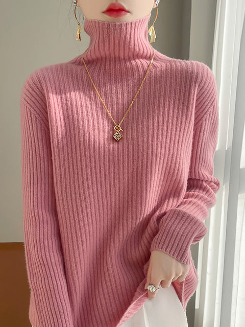 Maglione in maglia di lana con scollo a V e righe casual autunnali da donna