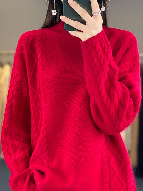 Maglione in maglia di lana con scollo a V e righe casual autunnali da donna