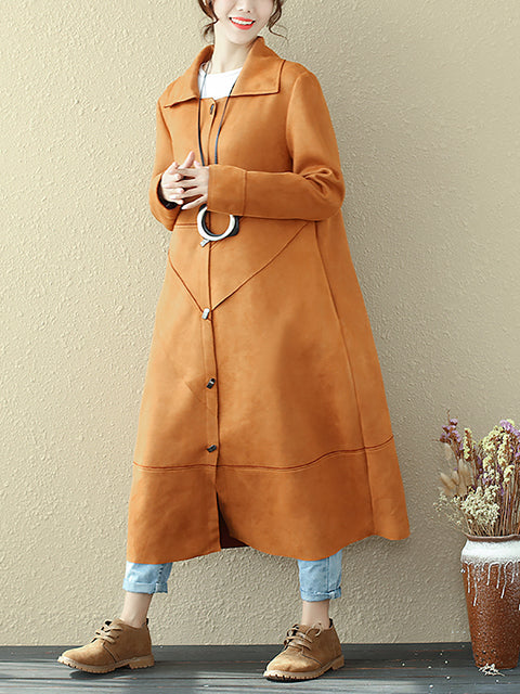 Plus Size Women Autumn Long Sleeve Yellow Brown Coat