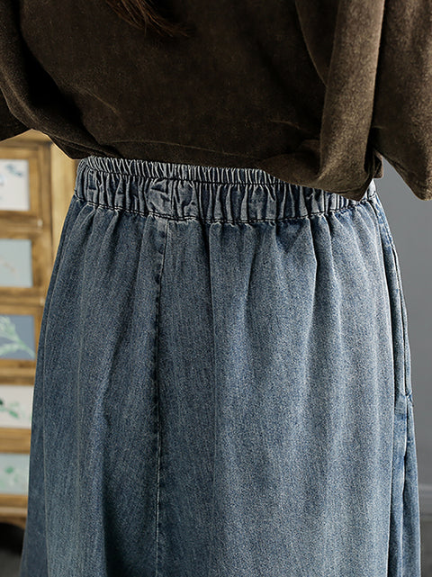 Pantaloni a gamba larga in denim con ricamo floreale primaverile da donna