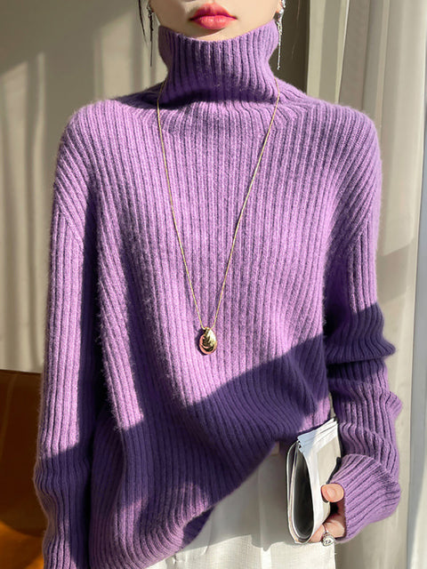 Maglione in maglia di lana con scollo a V e righe casual autunnali da donna