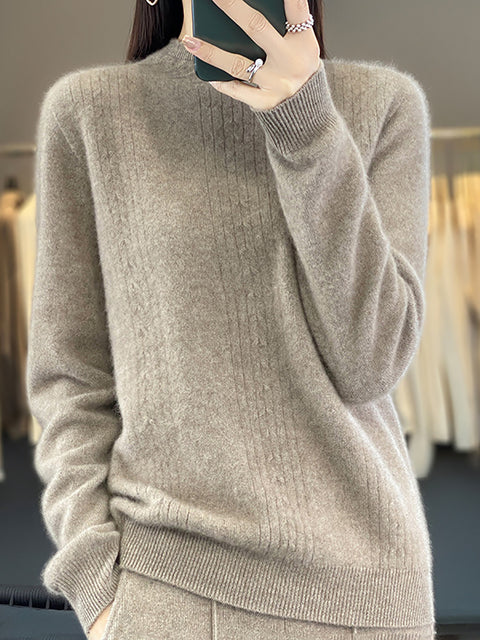 Maglione in maglia di lana con scollo a V e righe casual autunnali da donna