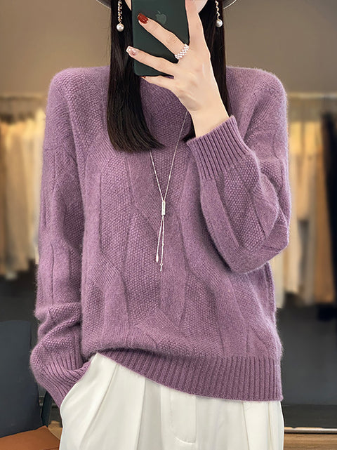 Women Autumn Solid Knit 100%Wool Turtleneck Sweater