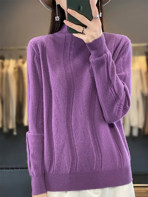 Maglione in maglia di lana con scollo a V e righe casual autunnali da donna