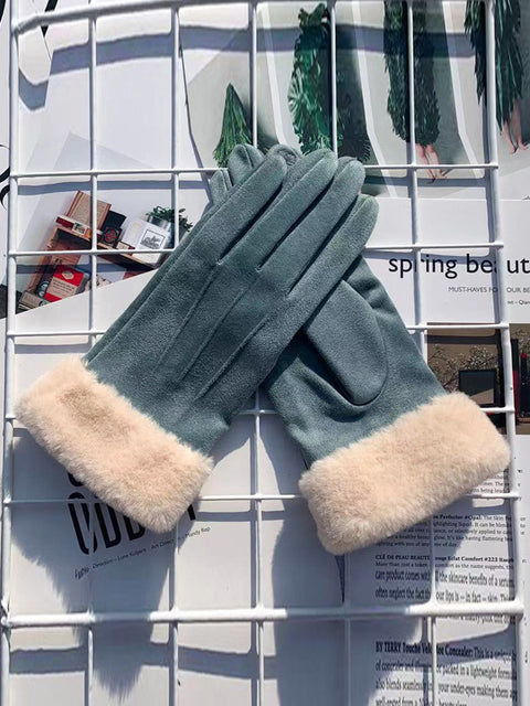 Women Winter Warm Suede Plush Windproof Gloves