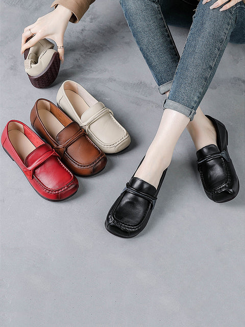 Women Retro Soft Leather Spliced Low Heel Shoes