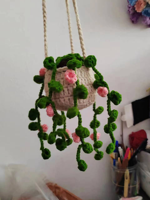 Handmade Knitted Hanging Potted Plant Car Pendant