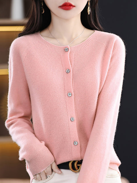 Maglione cardigan solido in lana invernale da donna