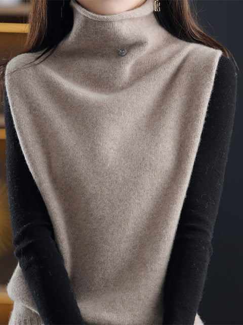 Women Casual Wool Turtleneck Soft Knit Vest