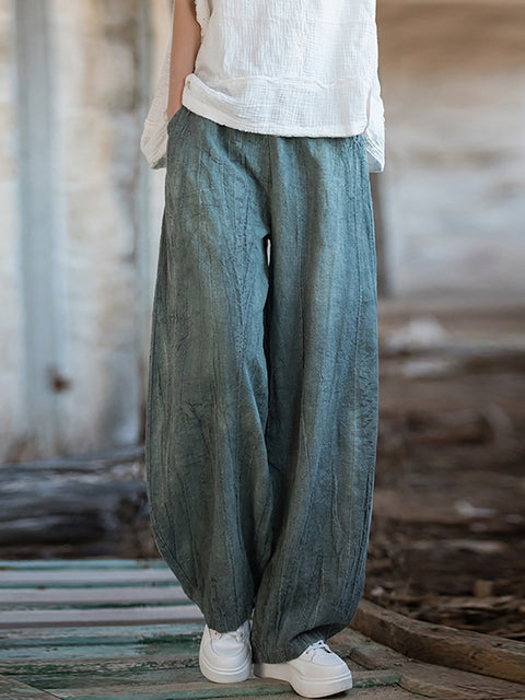 Pantaloni harem vintage autunnali tie-dye in ramiè da donna